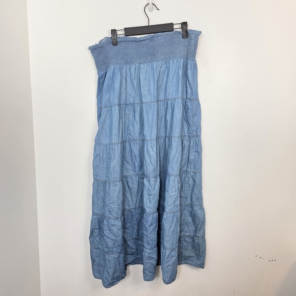 K. Jordan Blue Tiered Smocked Waist Cottagecore Festival Maxi Skirt Size 1X - Picture 6 of 7